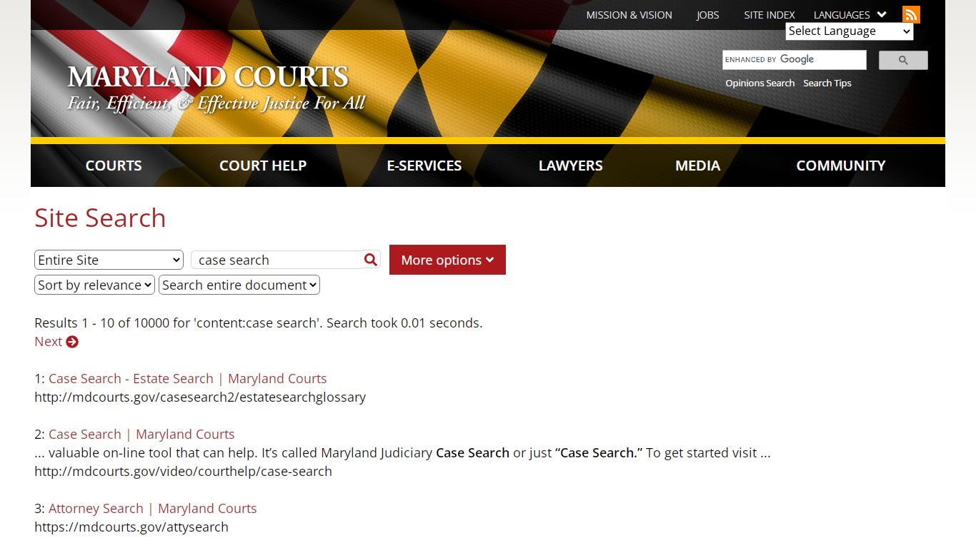 Site Search | Maryland Courts